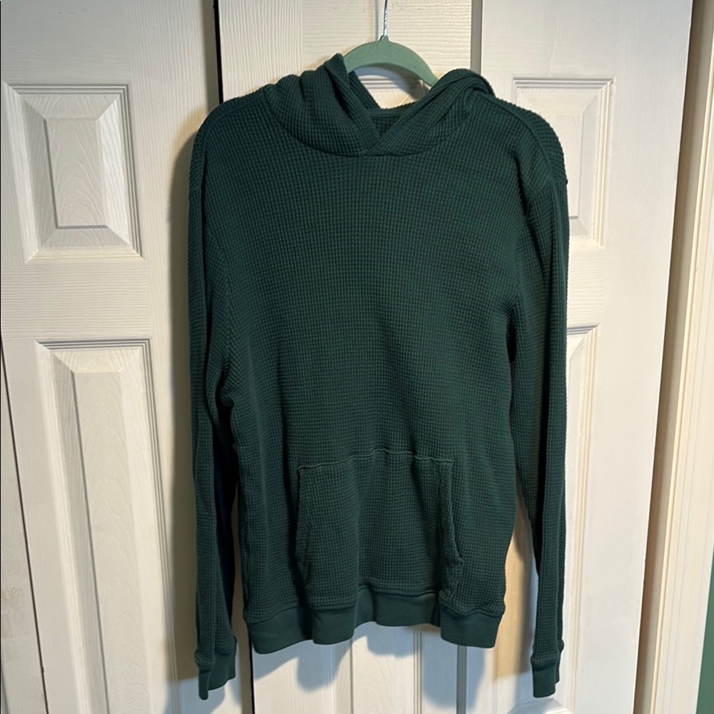 GAP Men’s Waffle Knit Hooded Pullover in Deep Teal
